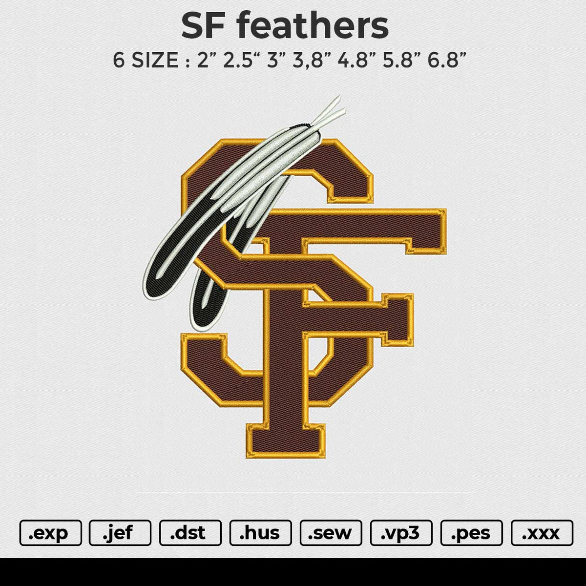 SF feathers Embroidery File 6 size