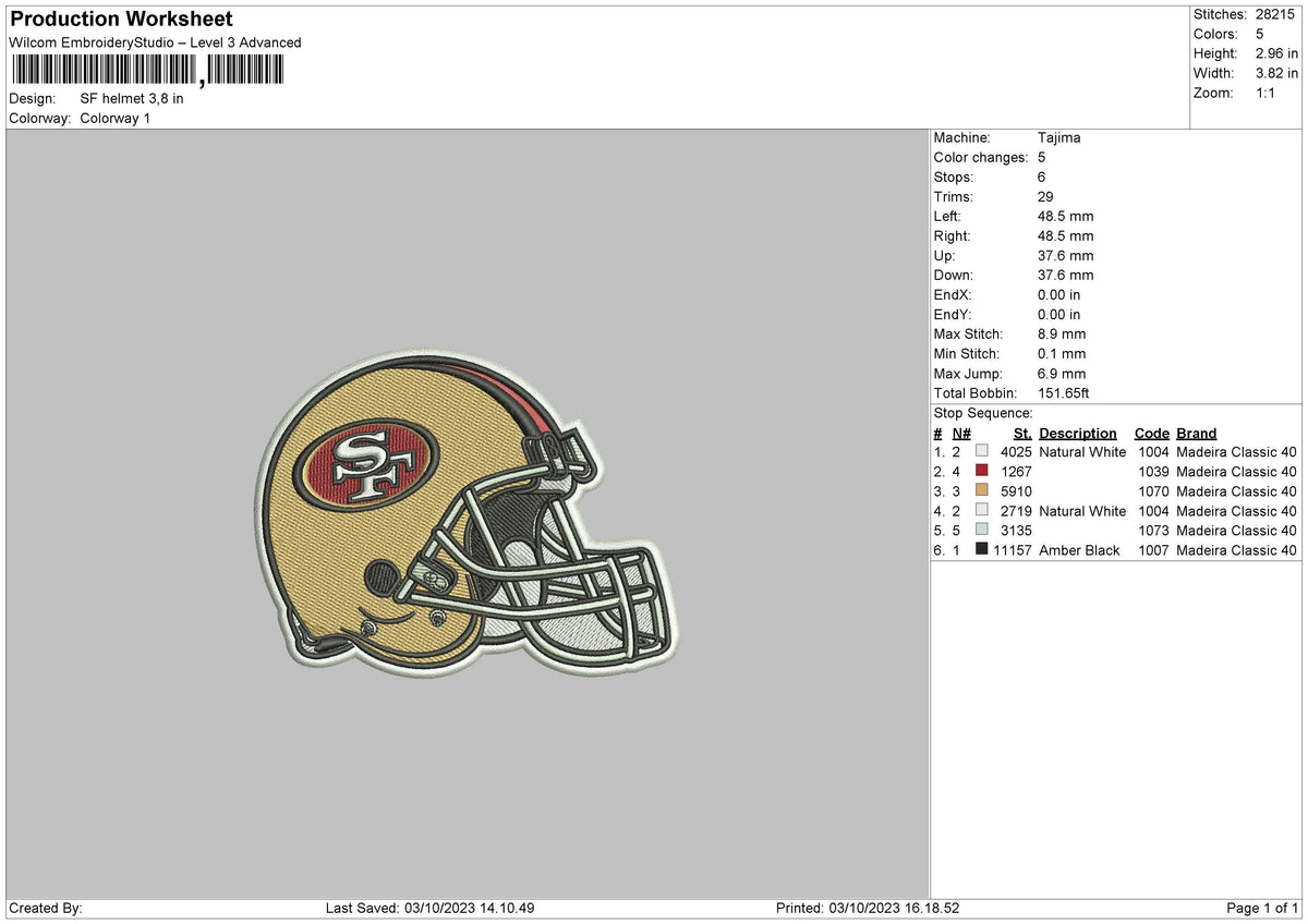 Sf Helmet Embroidery File 6 sizes