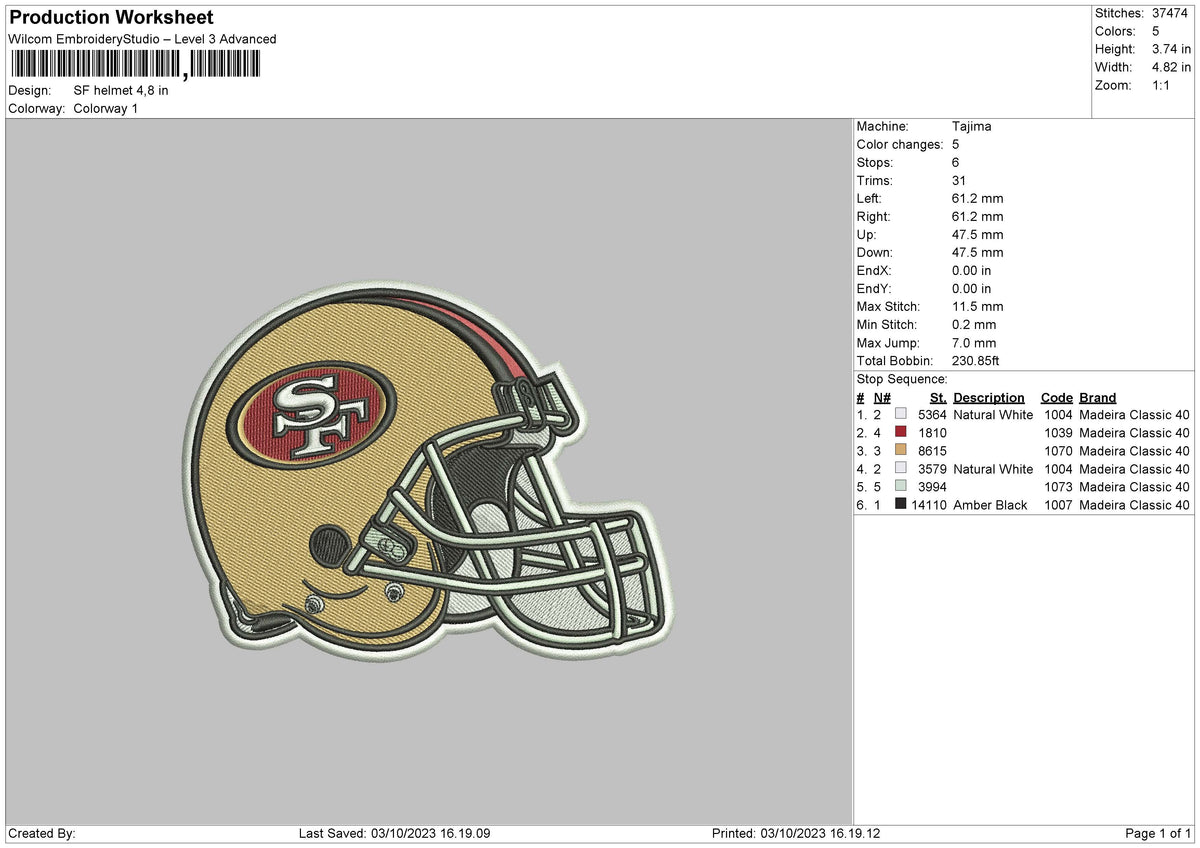 Sf Helmet Embroidery File 6 sizes