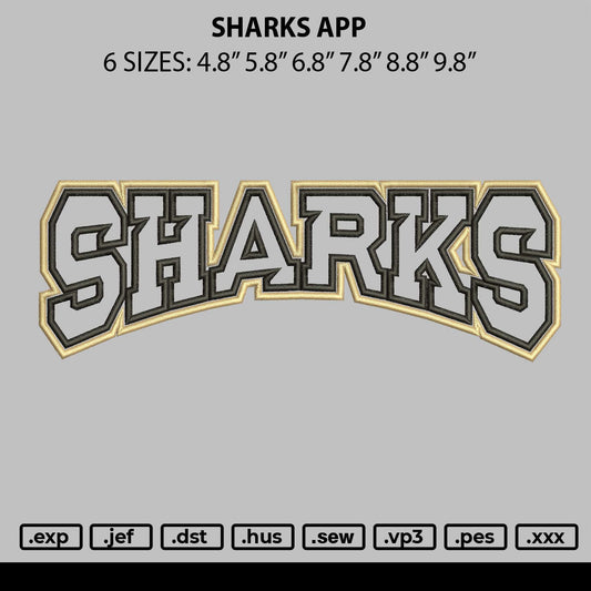 Sharks App Embroidery File 6 sizes