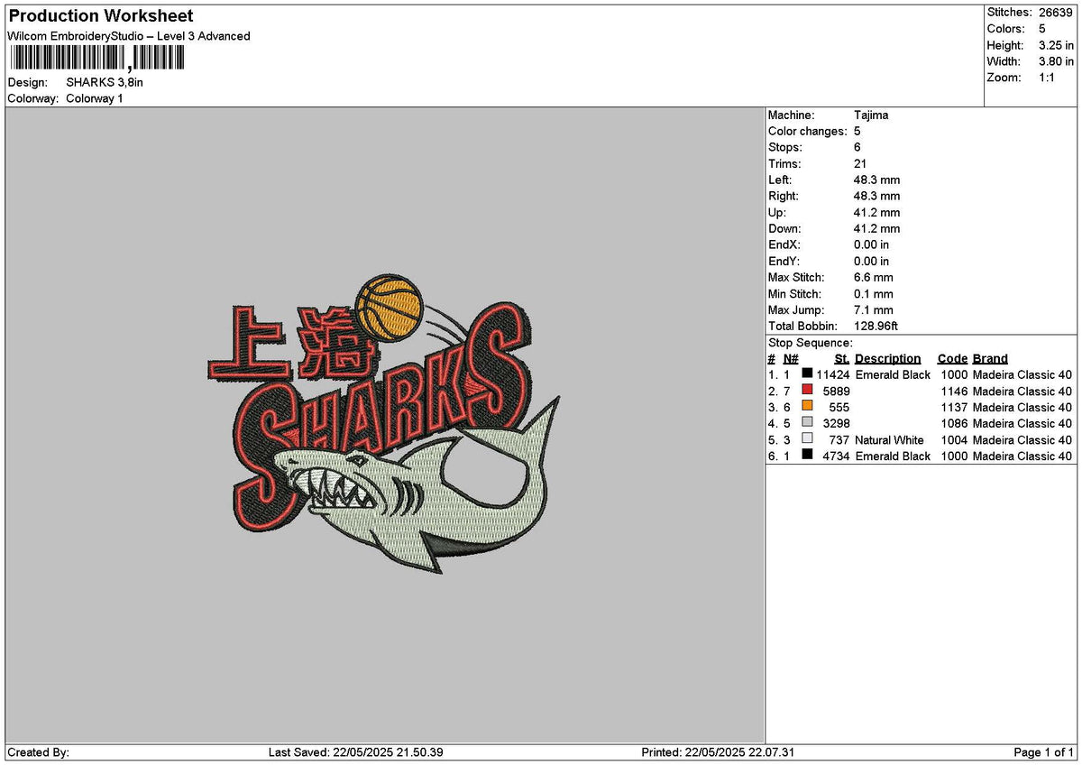 Sharks2205 Embroidery File 7 sizes