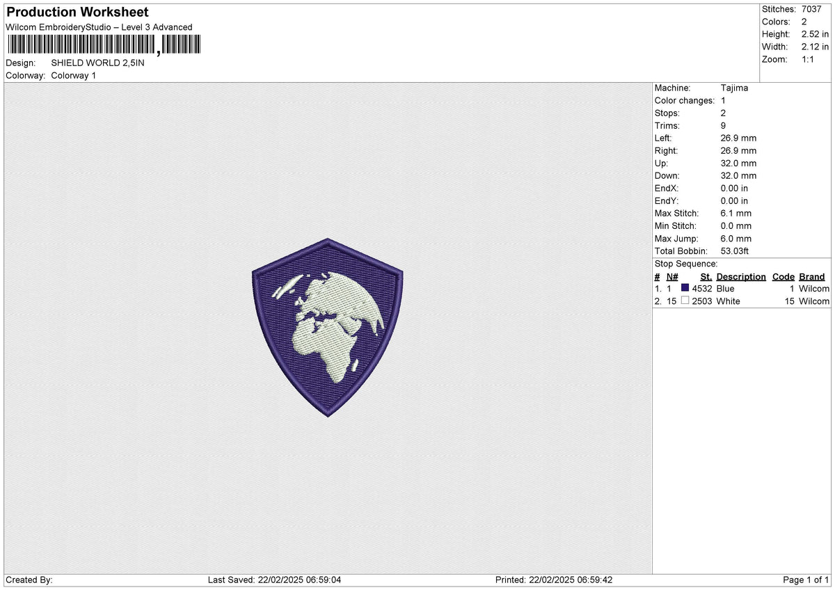 SHIELD WORLD Embroidery File 6 size