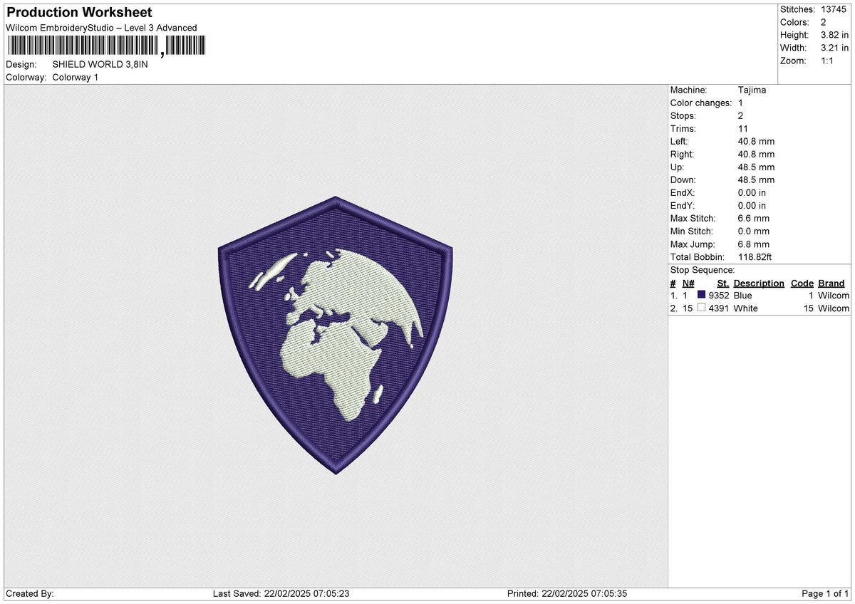 SHIELD WORLD Embroidery File 6 size