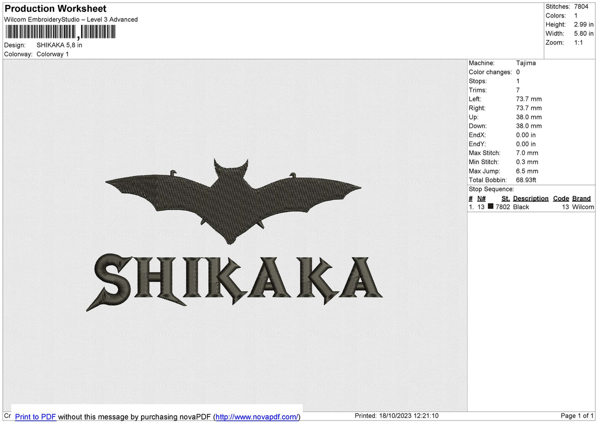 SHIKAKA Embroidery File 6 size