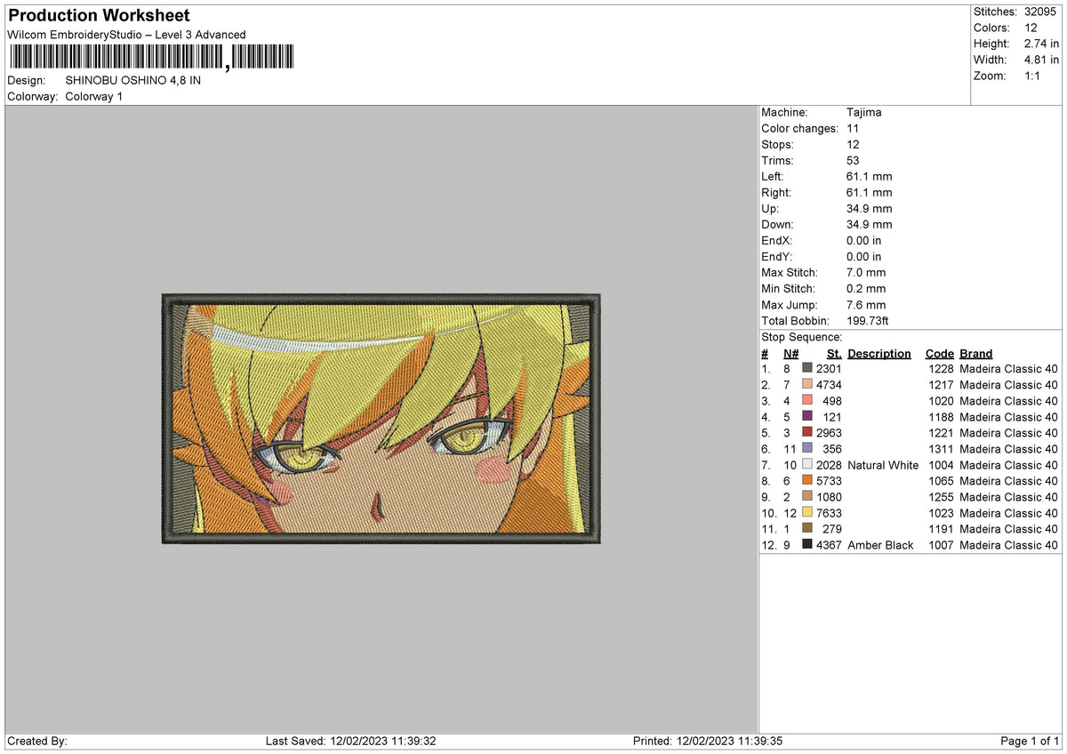 Shinobu O Emboidery File 6 sizes