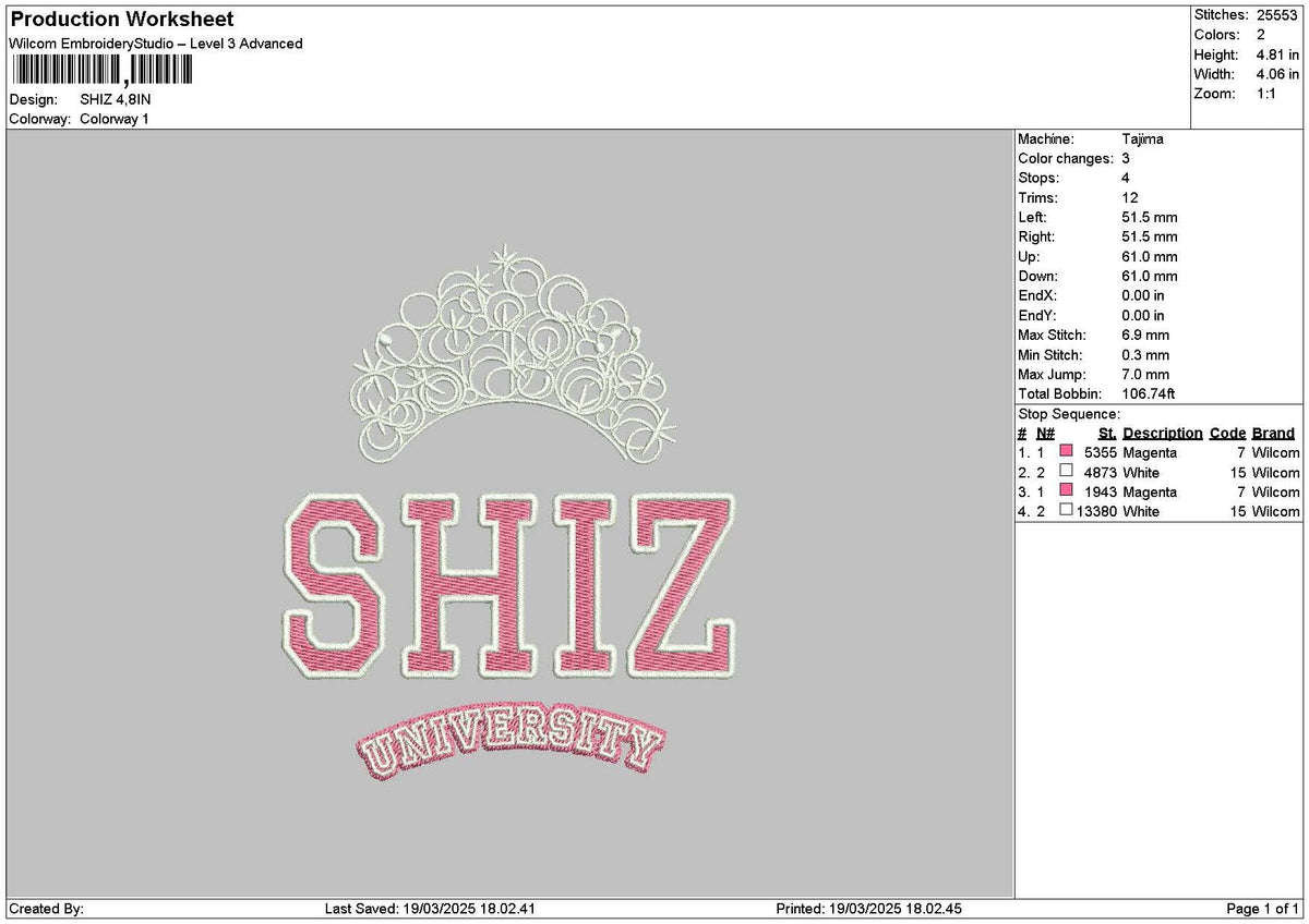 Shiztext Embroidery File 6 sizes