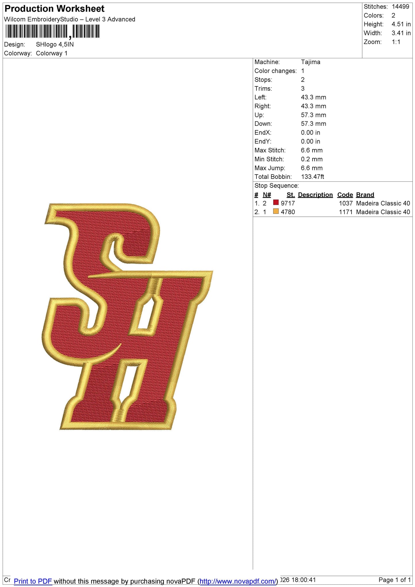 SHlogo Embroidery File 6 size