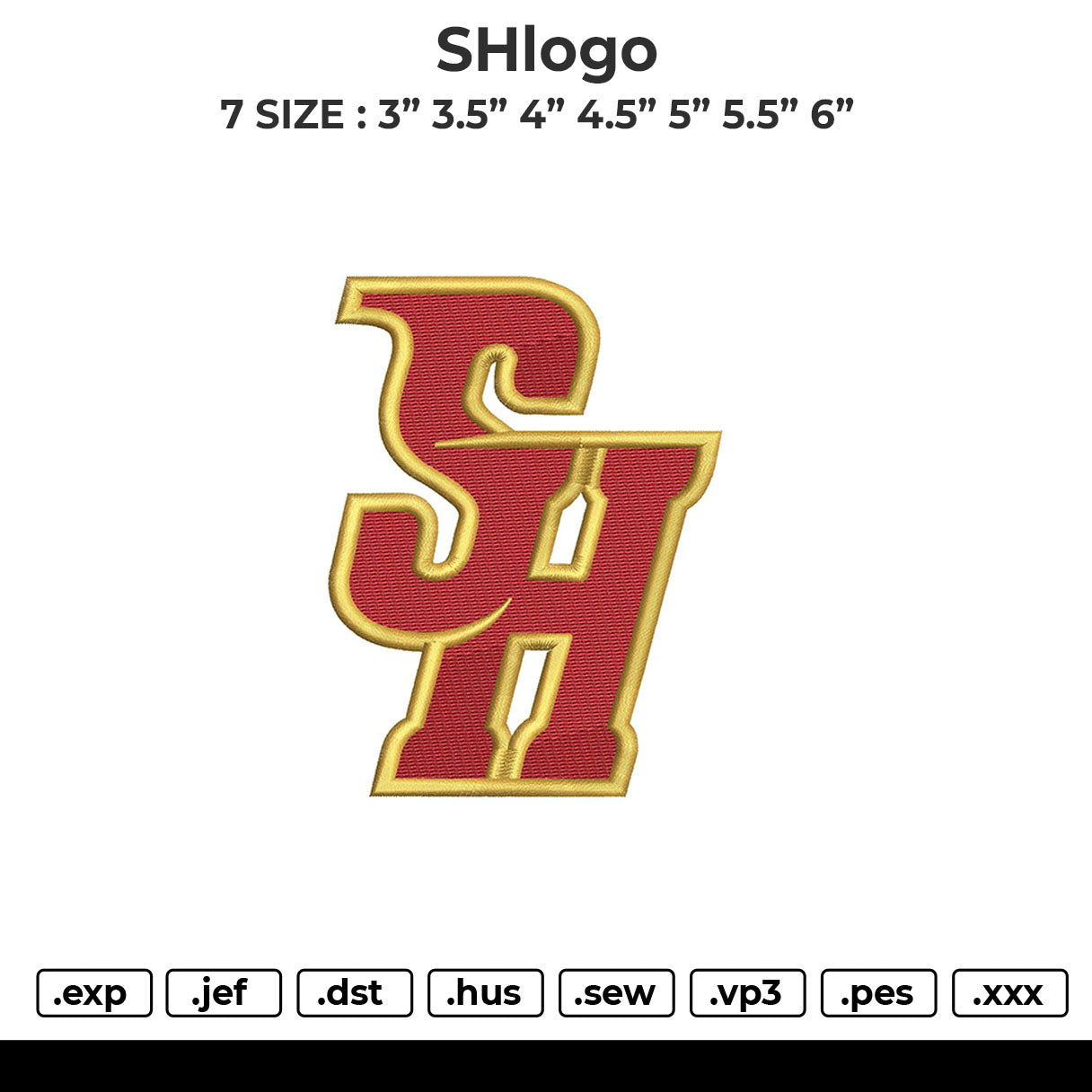 SHlogo Embroidery File 6 size