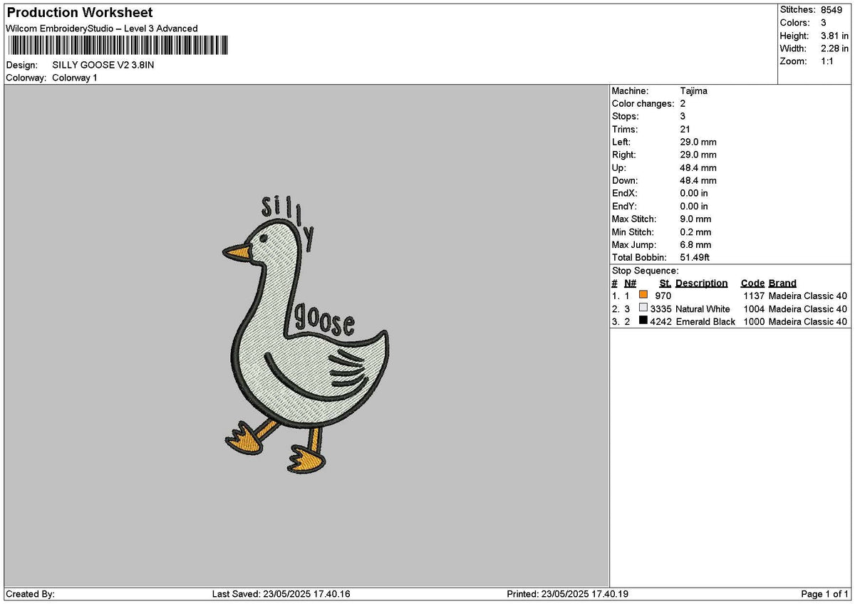 Duck 2305 Embroidery File 6 sizes