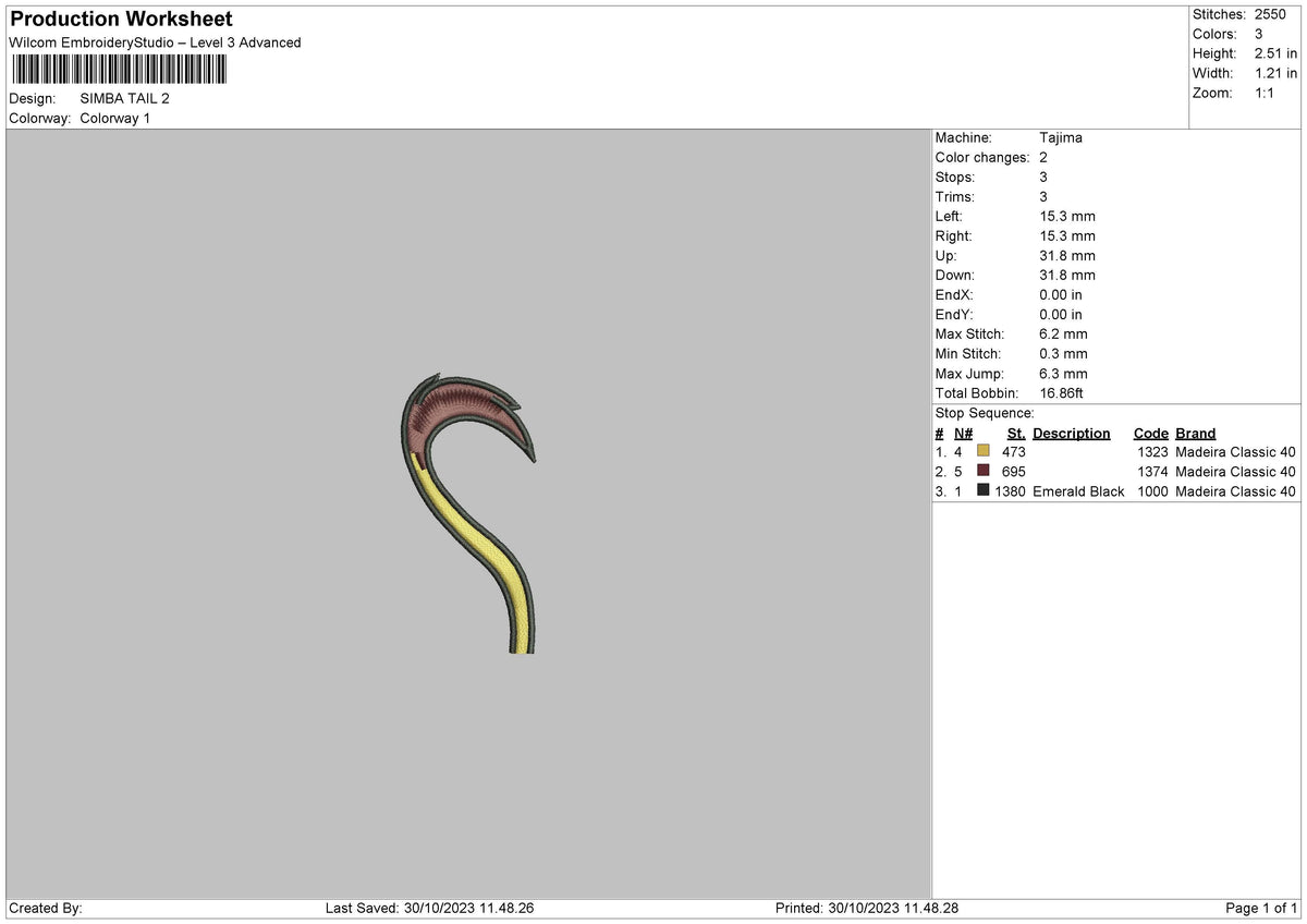 Simba Tail Embroidery File 6 sizes