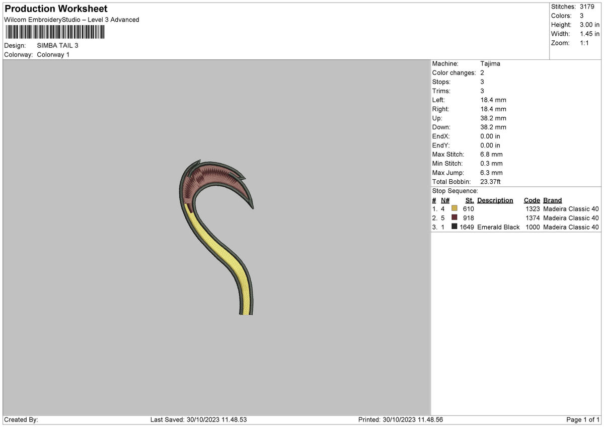 Simba Tail Embroidery File 6 sizes