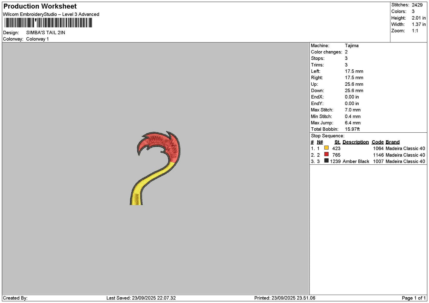 Tail 02 Embroidery File 6 sizes