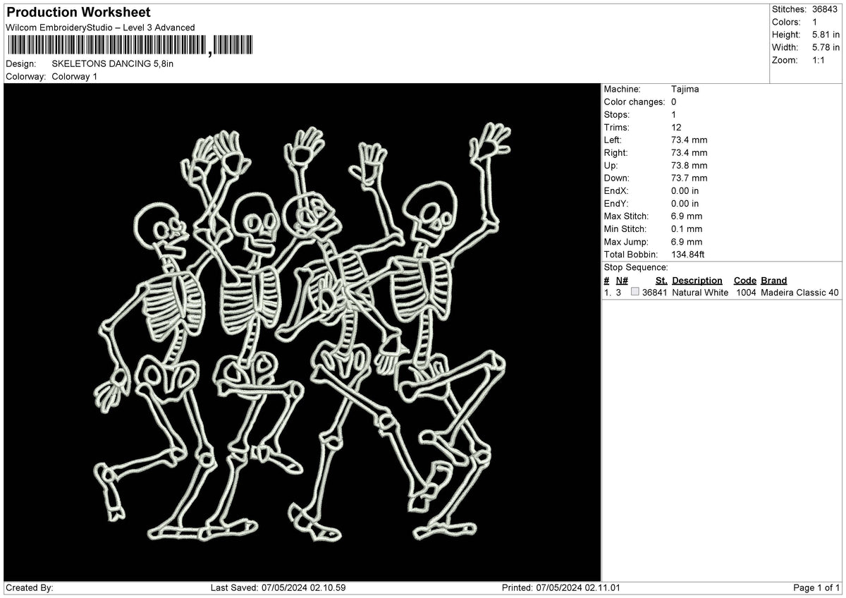 Skeletons0705 Embroidery File 6 sizes