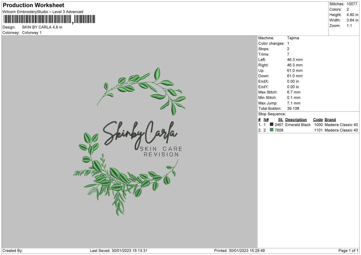 Skin By Carla Embroidery File 6 sizes