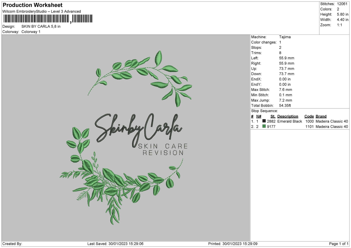 Skin By Carla Embroidery File 6 sizes