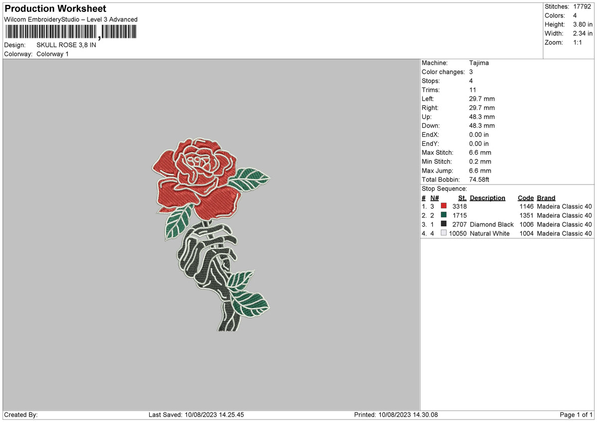Skull Rose Embroidery File 6 sizes