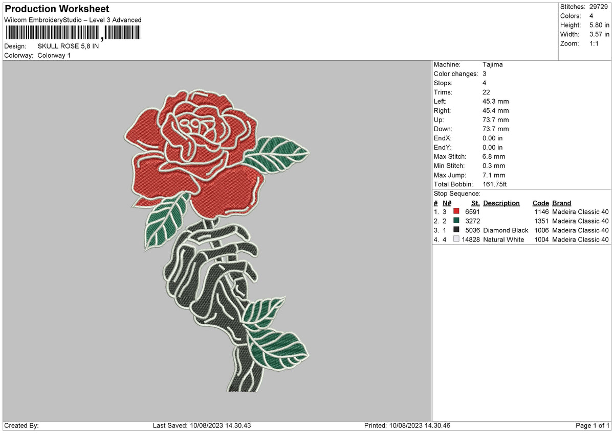 Skull Rose Embroidery File 6 sizes