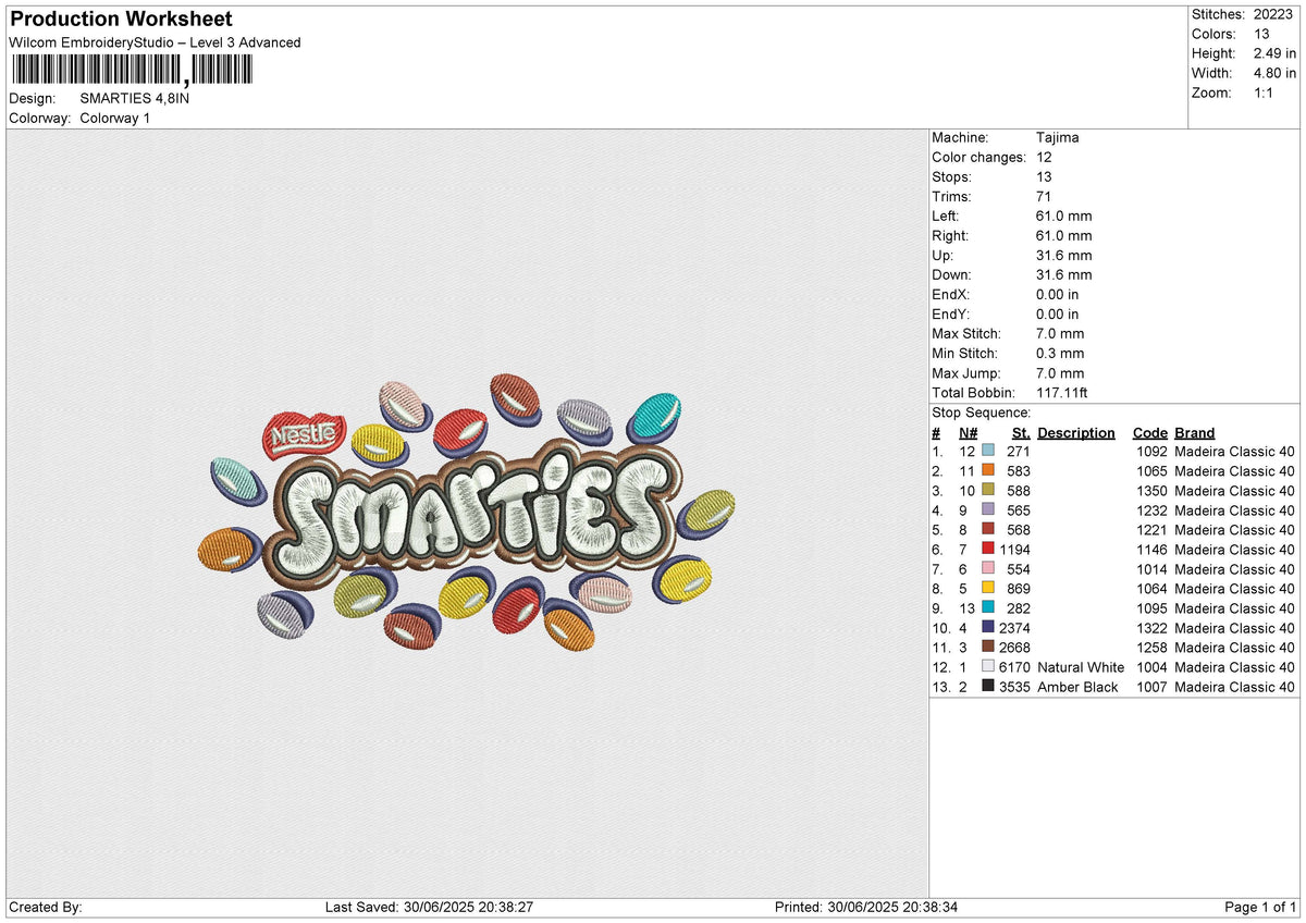 SMARTIES Embroidery File 6 size