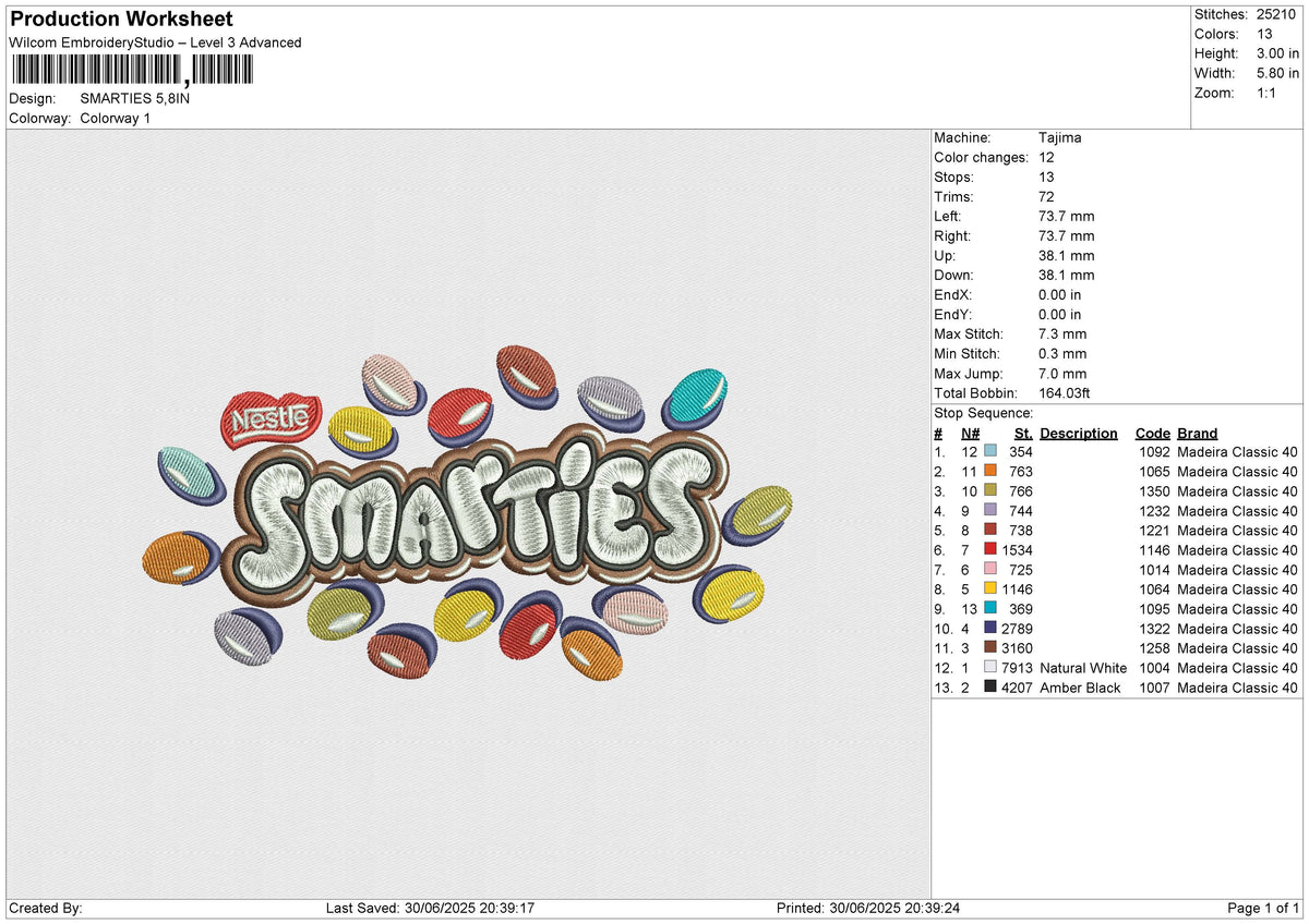 SMARTIES Embroidery File 6 size