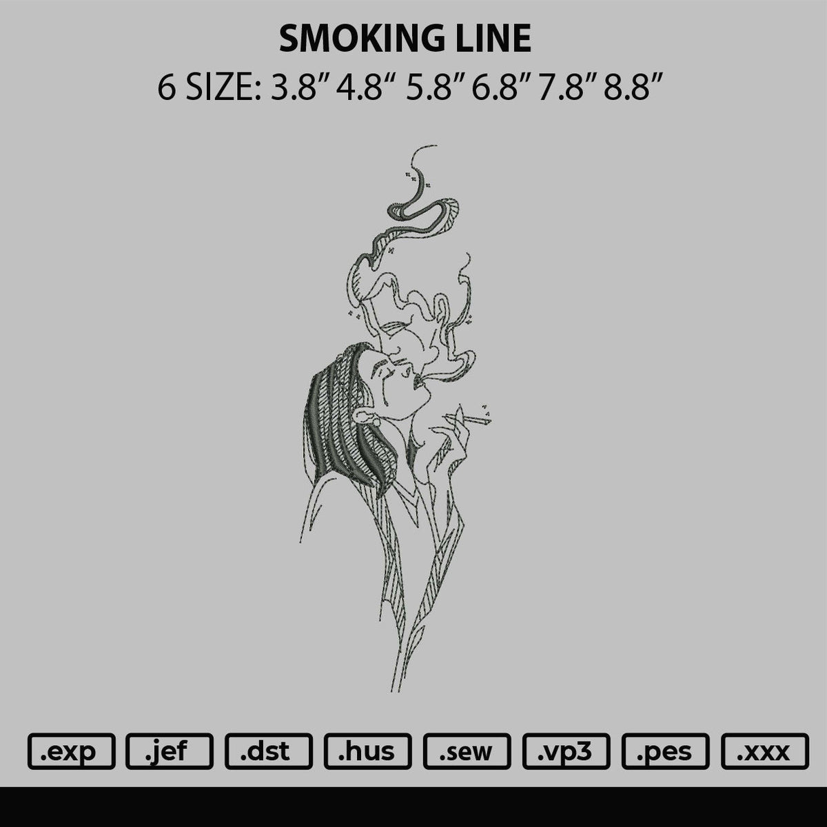 Smoking Line Embroidery File 6 sizes