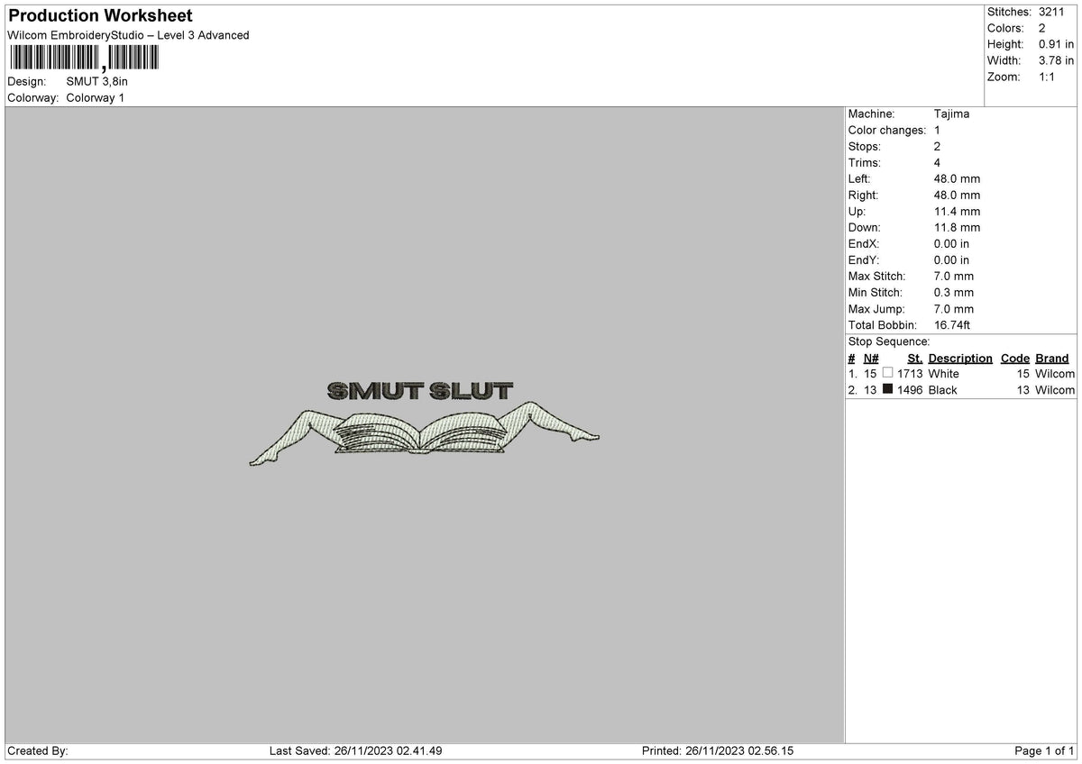 Smutbook Embroidery File 6 sizes