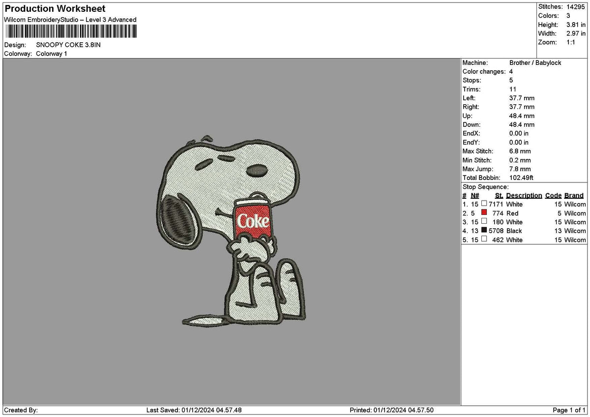 Snoopycoke Embroidery File 6 sizes