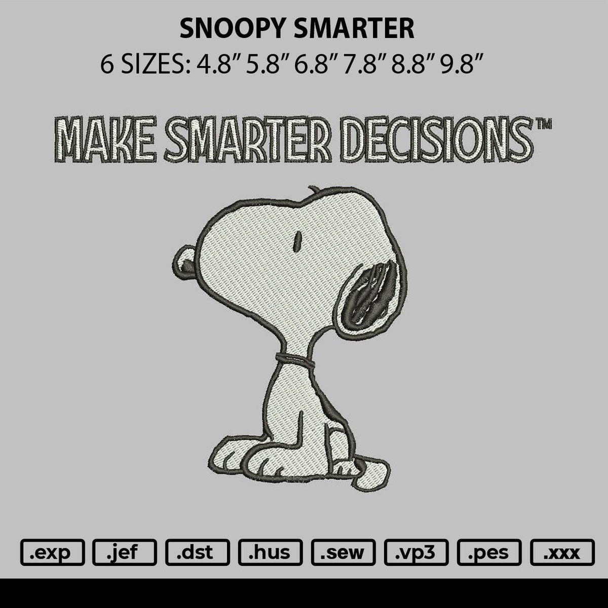 Snoopy Smarter Embroidery File 6 sizes