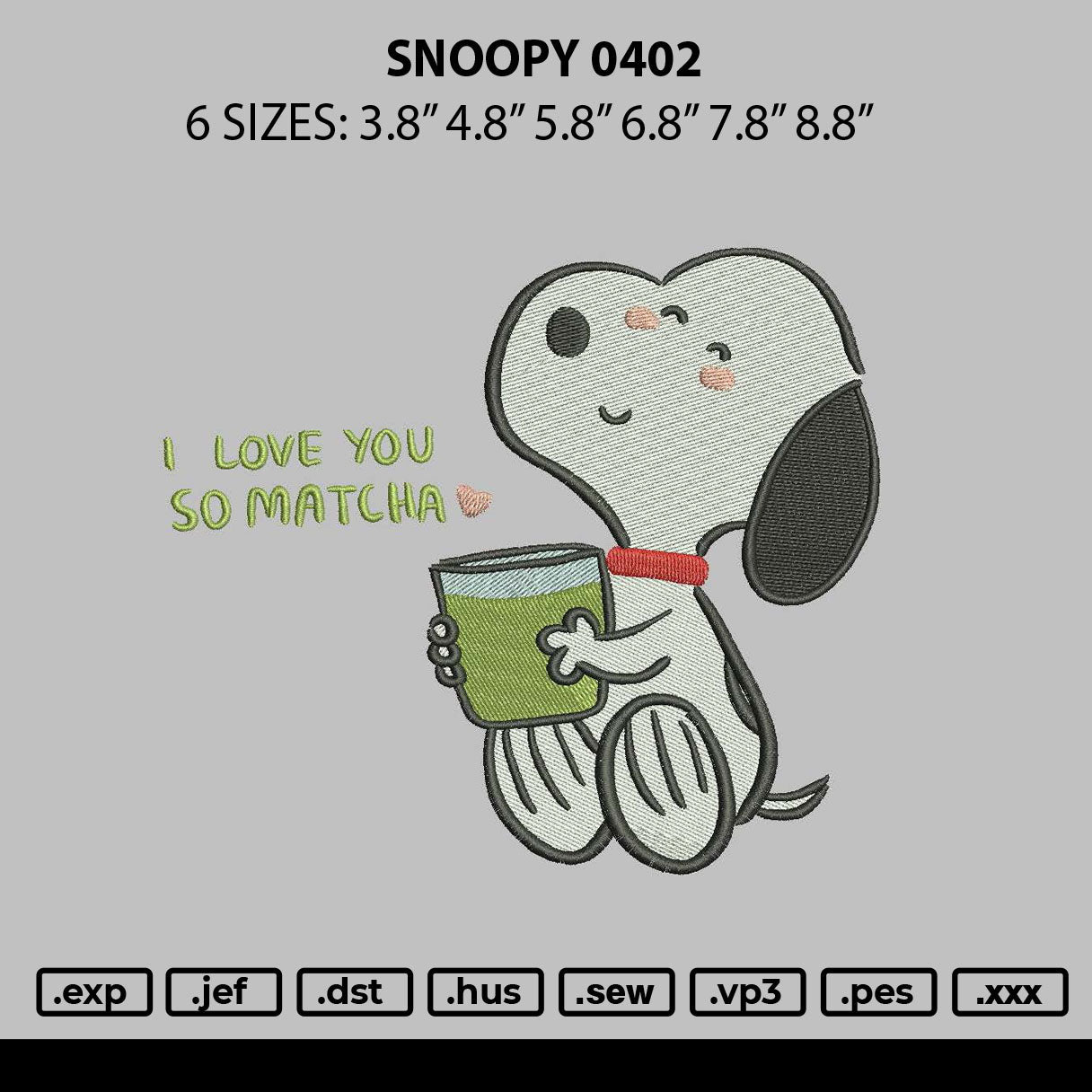 Snoopy 0402 Embroidery File 6 sizes