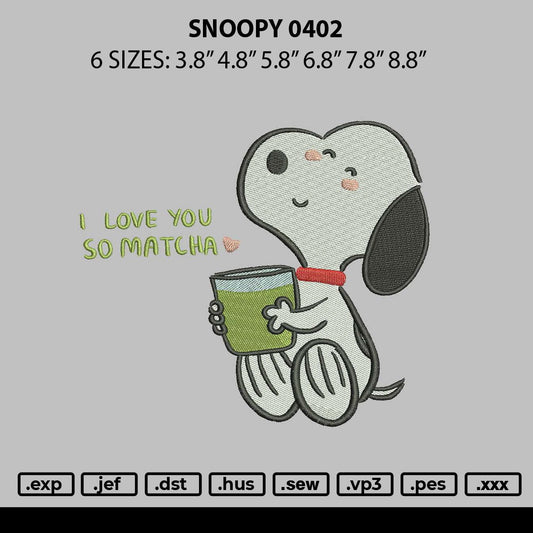Snoopy 0402 Embroidery File 6 sizes