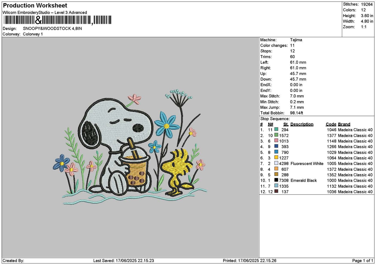 Snoopy Floral 01 Embroidery File 6 sizes