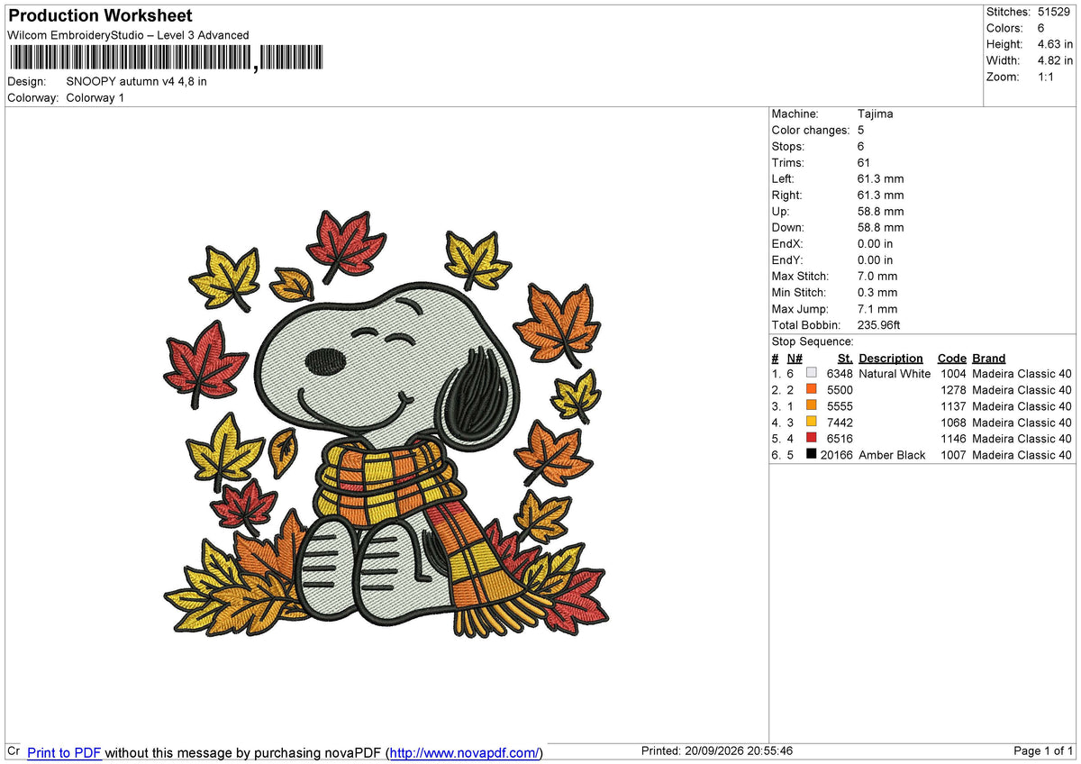 SNOOPY autumn v4 Embroidery File 4 size