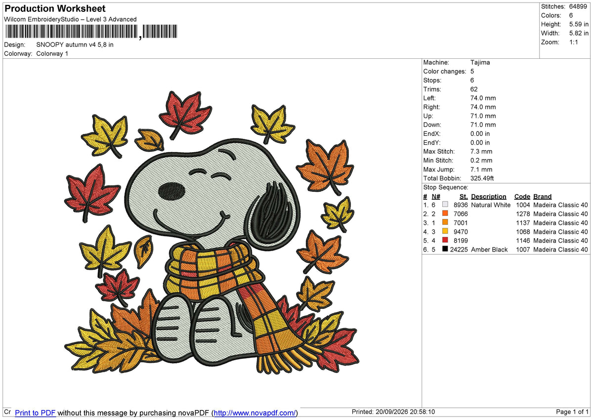 SNOOPY autumn v4 Embroidery File 4 size