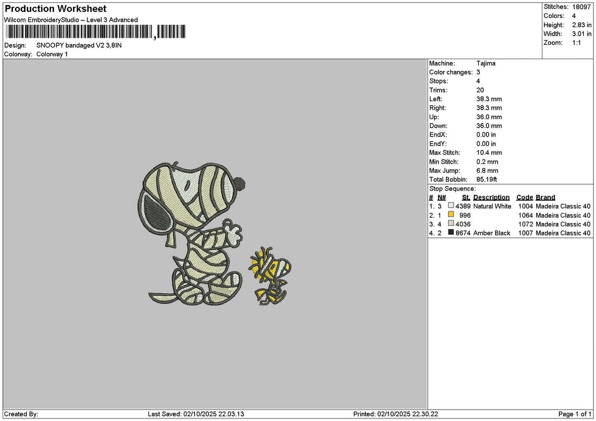 Snoopy Bandage V2 Embroidery File 6 sizes