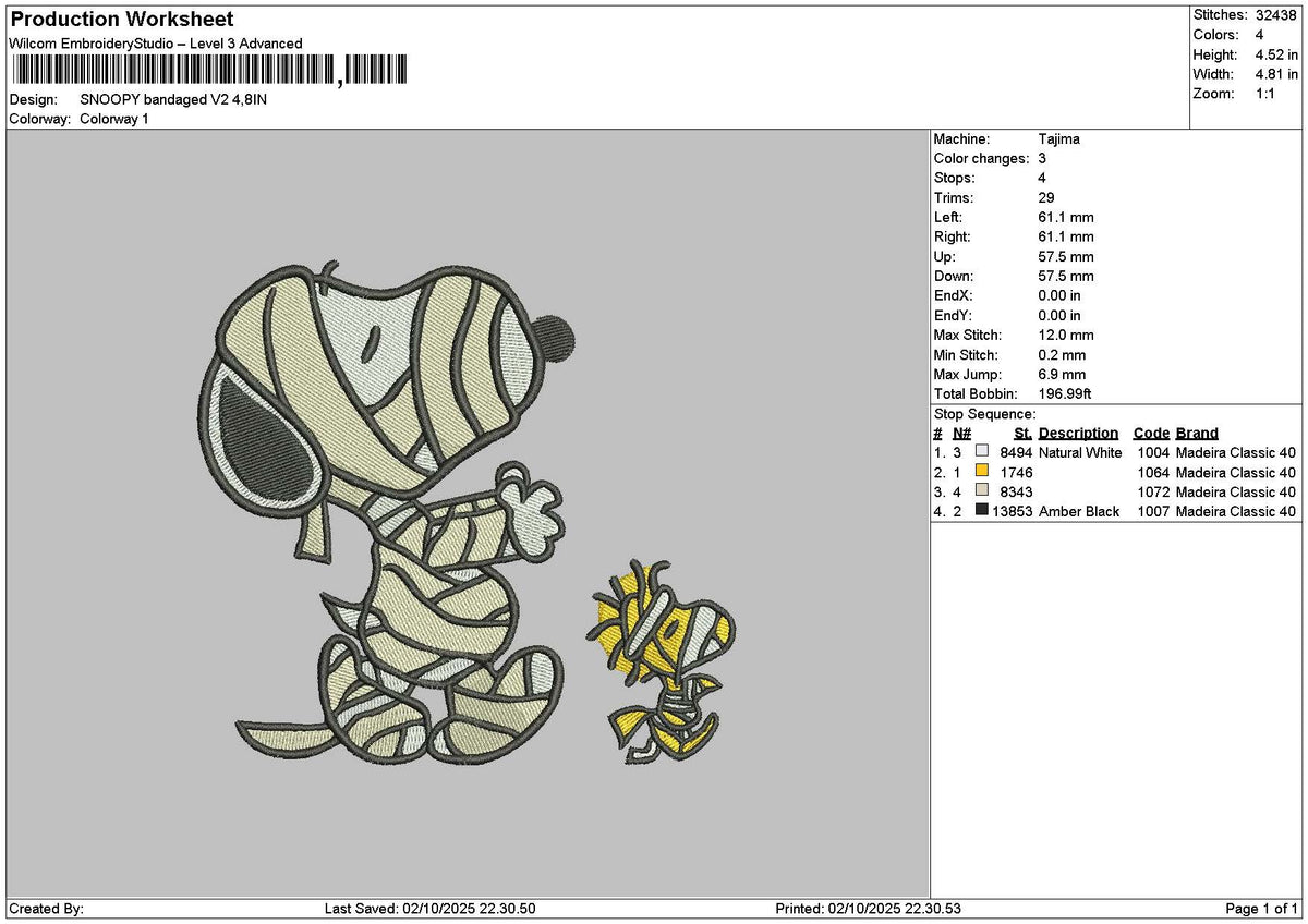 Snoopy Bandage V2 Embroidery File 6 sizes