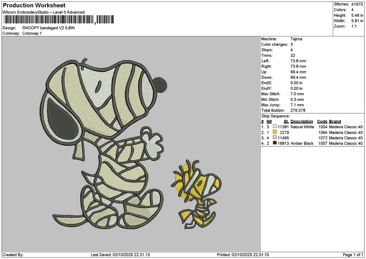 Snoopy Bandage V2 Embroidery File 6 sizes