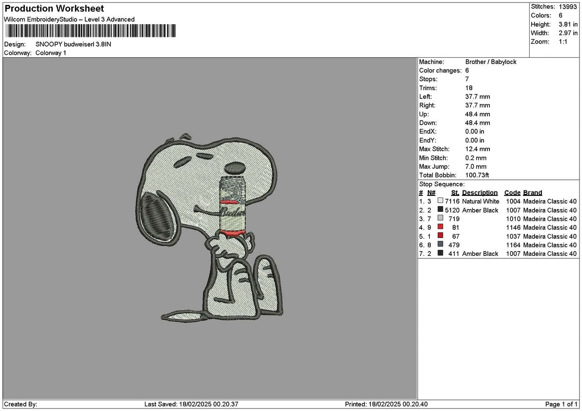 Snoopy Budweiserl Embroidery File 6 sizes