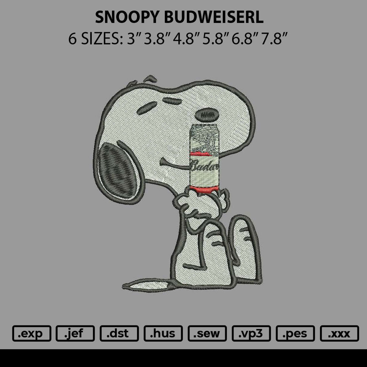 Snoopy Budweiserl Embroidery File 6 sizes