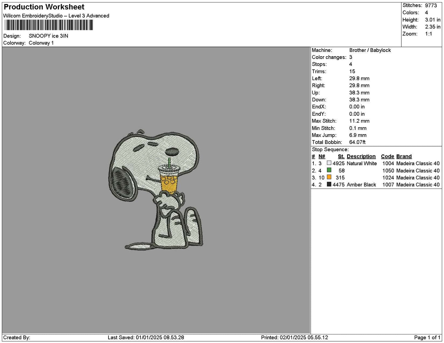 Snoopyice Embroidery File 6 sizes