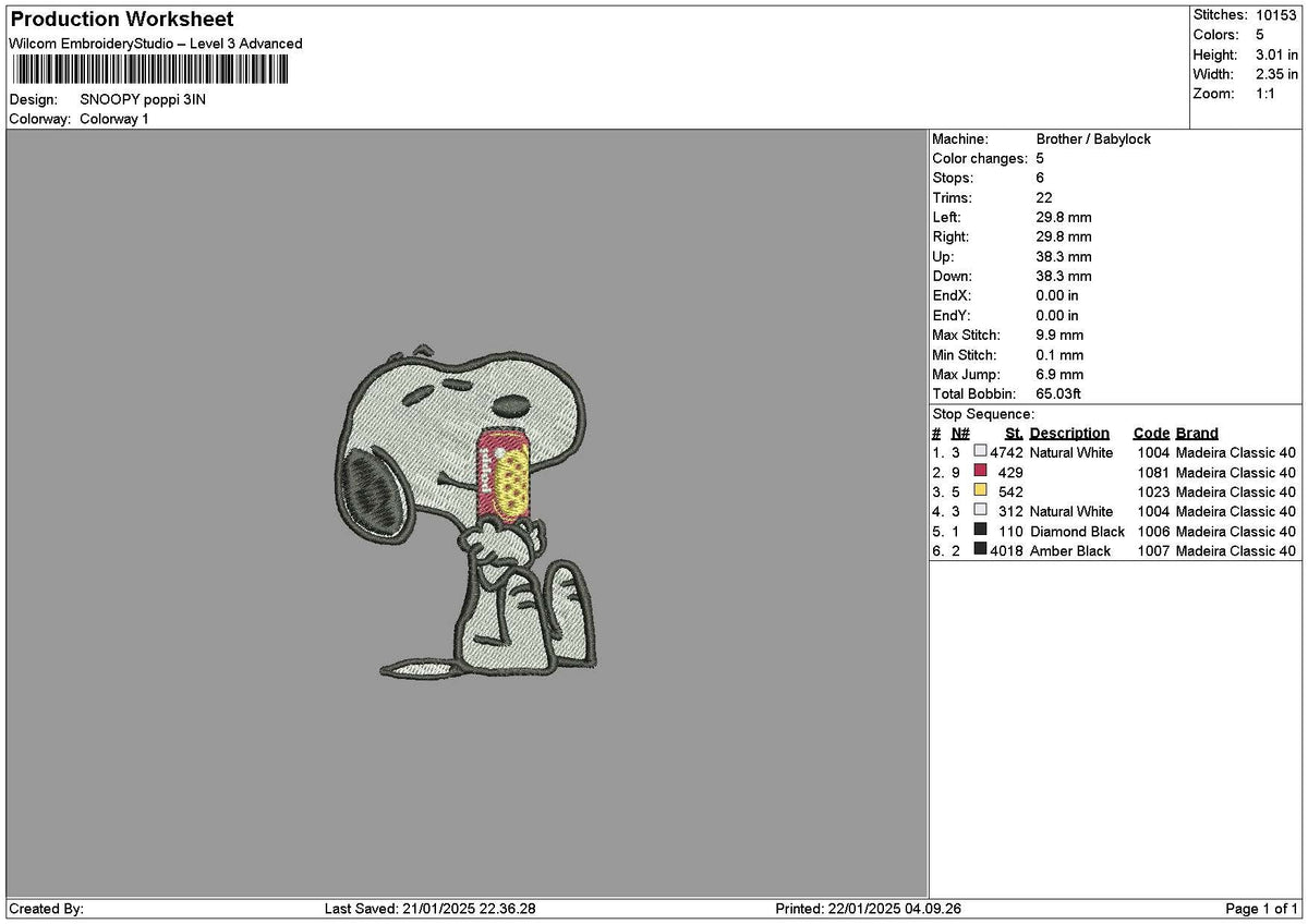 Snoppy Poppi Embroidery File 6 sizes