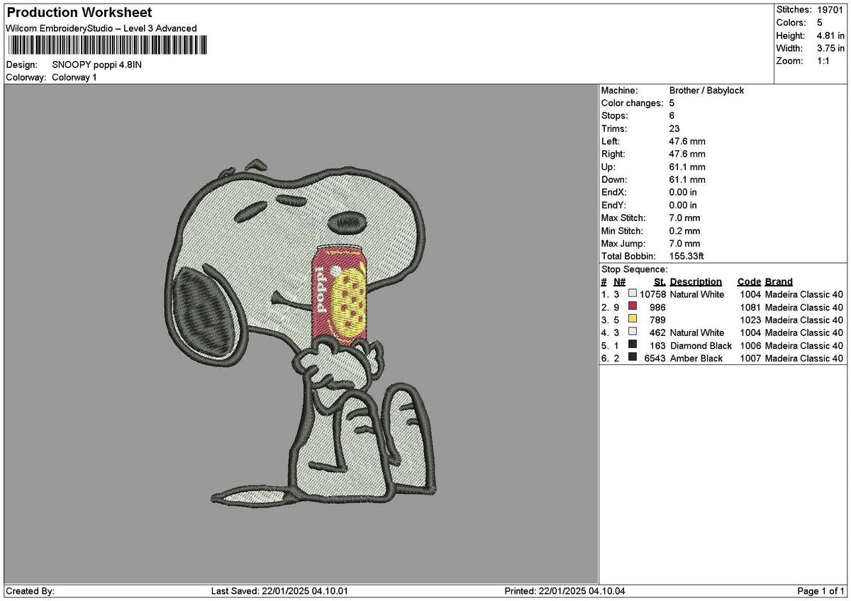 Snoppy Poppi Embroidery File 6 sizes