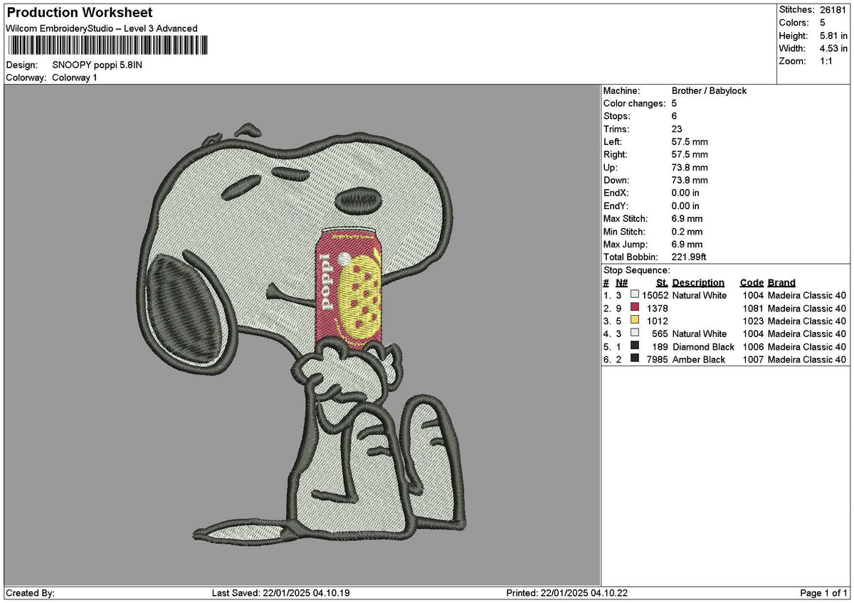 Snoppy Poppi Embroidery File 6 sizes