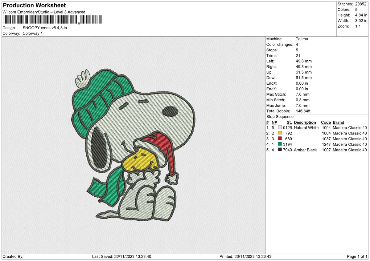 SNOOPY xmas v5 Embroidery File 6 size
