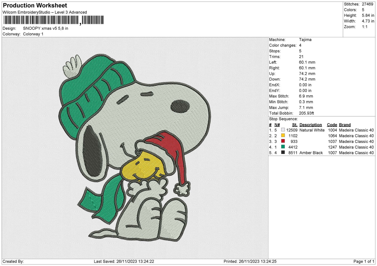 SNOOPY xmas v5 Embroidery File 6 size