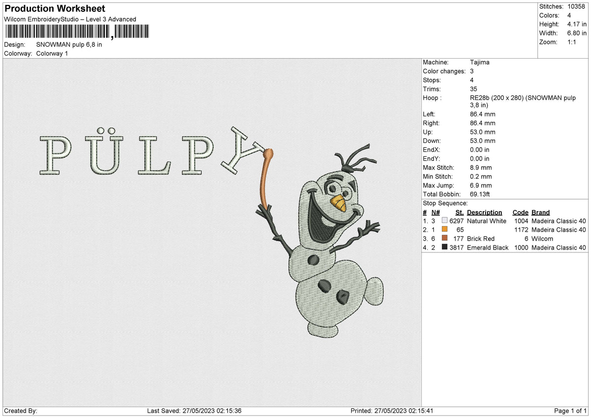 SNOWMAN PULP Embroidery