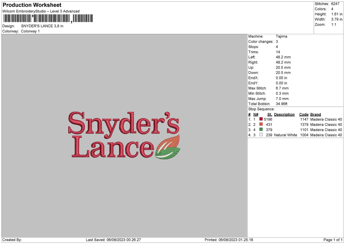 Synders L Embroidery File 6 sizes
