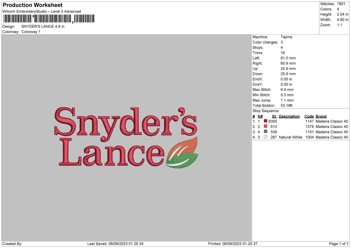 Synders L Embroidery File 6 sizes