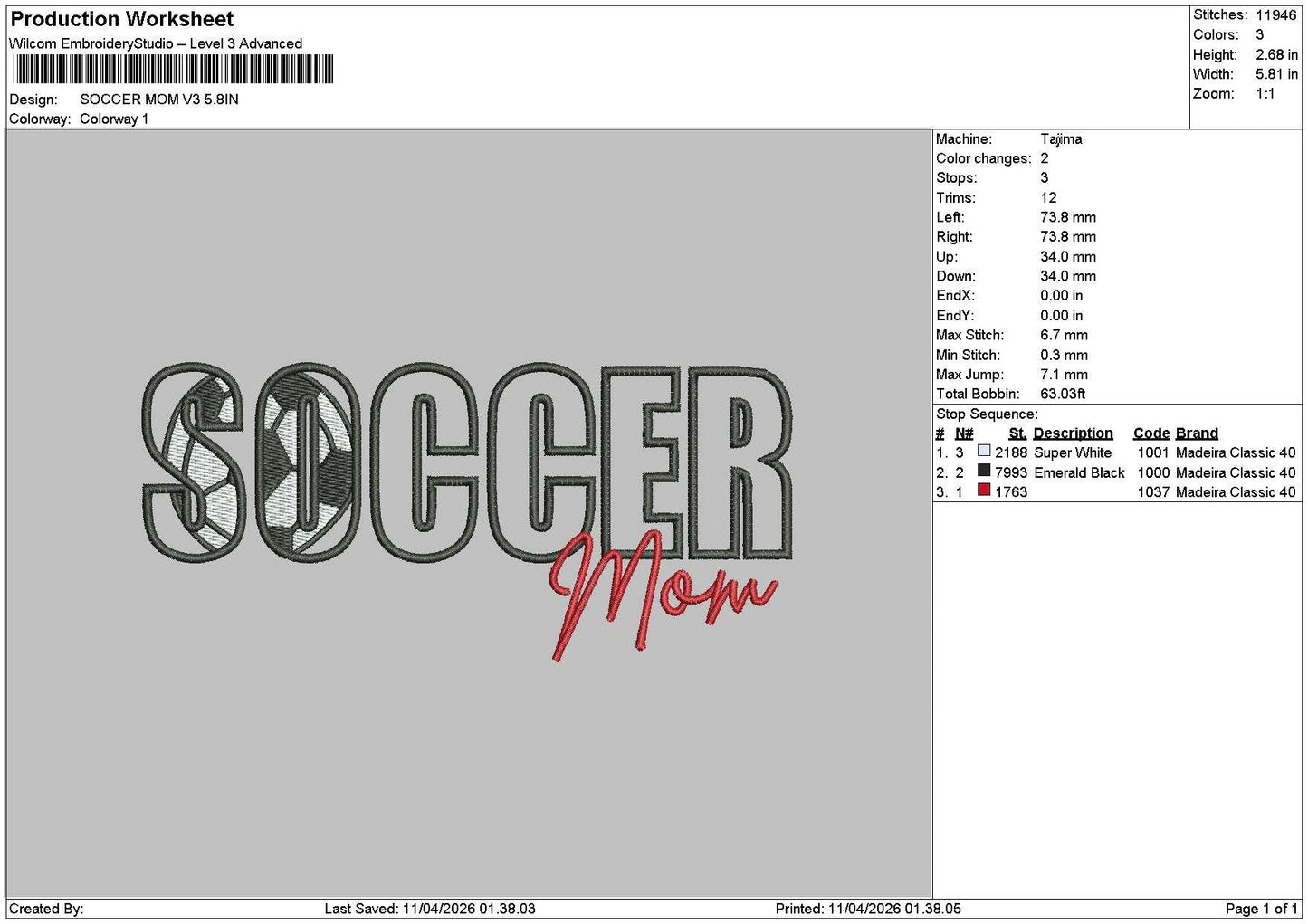 Soccer 1104b Embroidery File 6 sizes