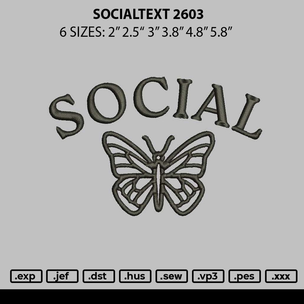 Socialtext Embroidery File 6 sizes