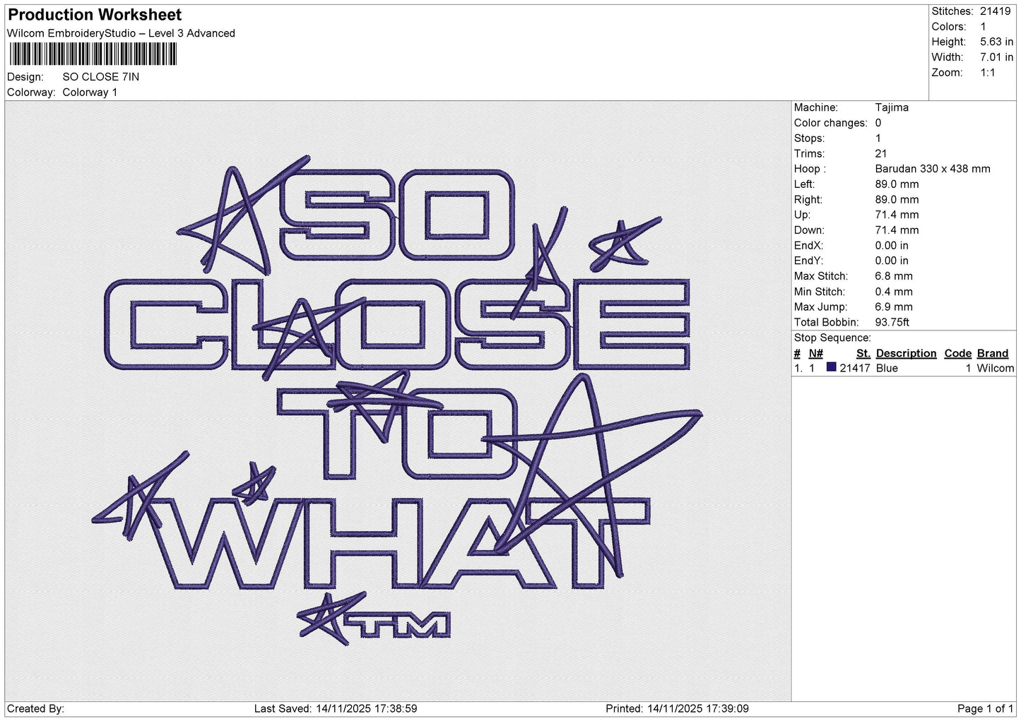 SO CLOSE Embroidery File 4 size
