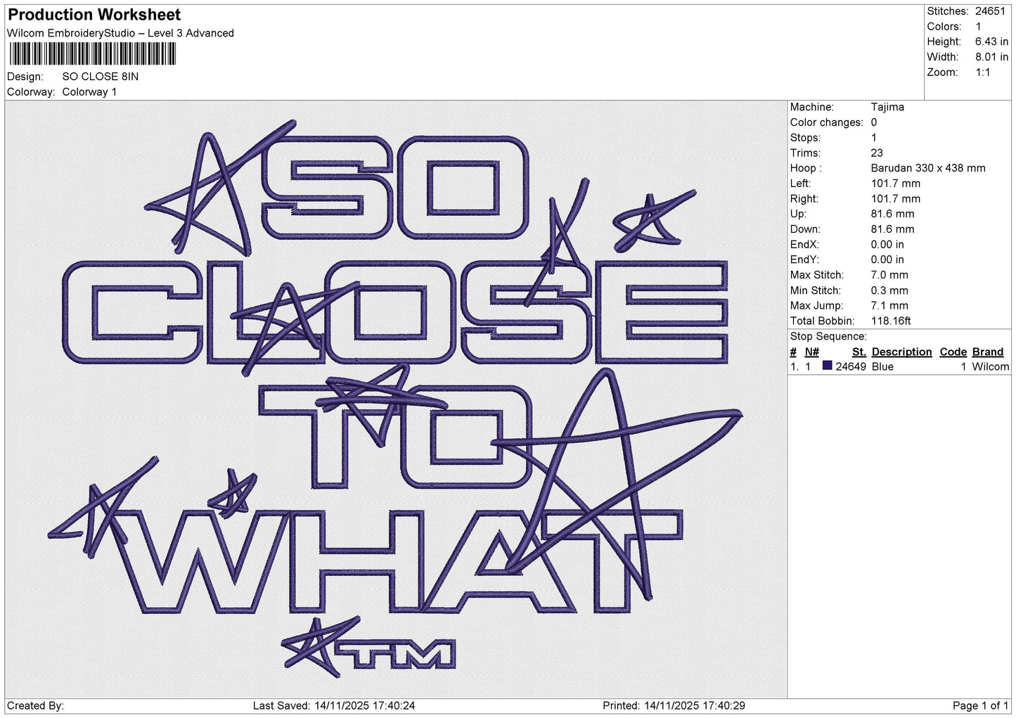 SO CLOSE Embroidery File 4 size